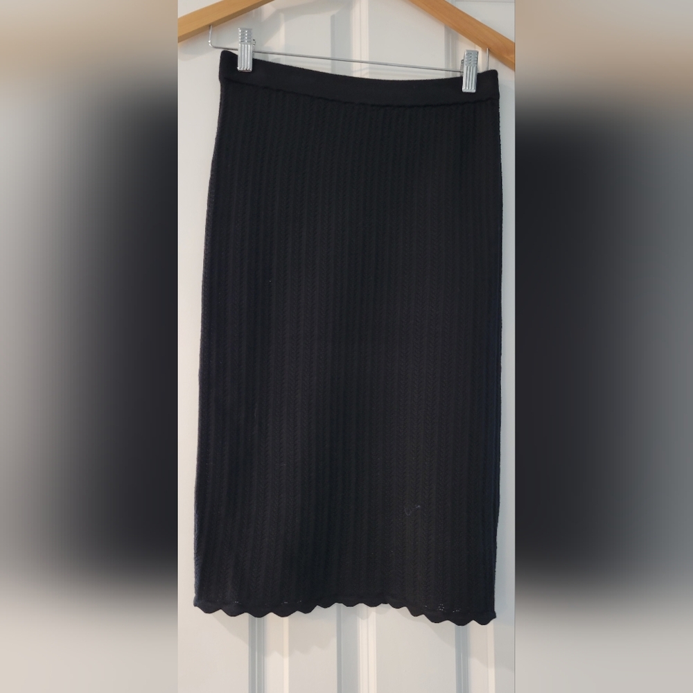 Wilfred Black Textured Knit Midi Skirt